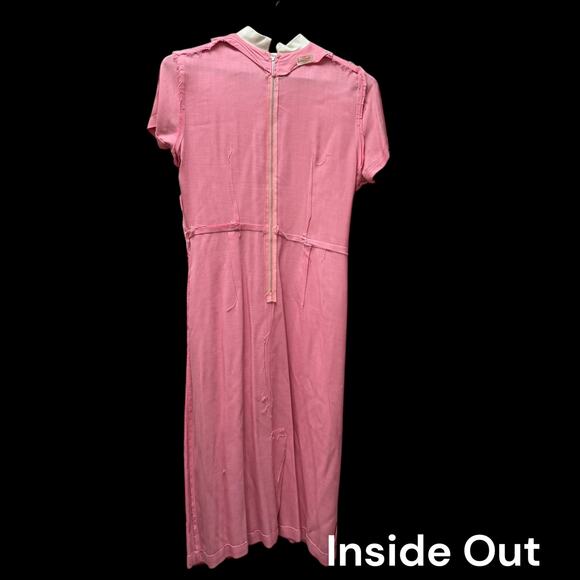 1950s Mode O’Day Pink Day Dress Pockets Lucite Rhinestone Buttons 33” Waist VNTG - Picture 9 of 16
